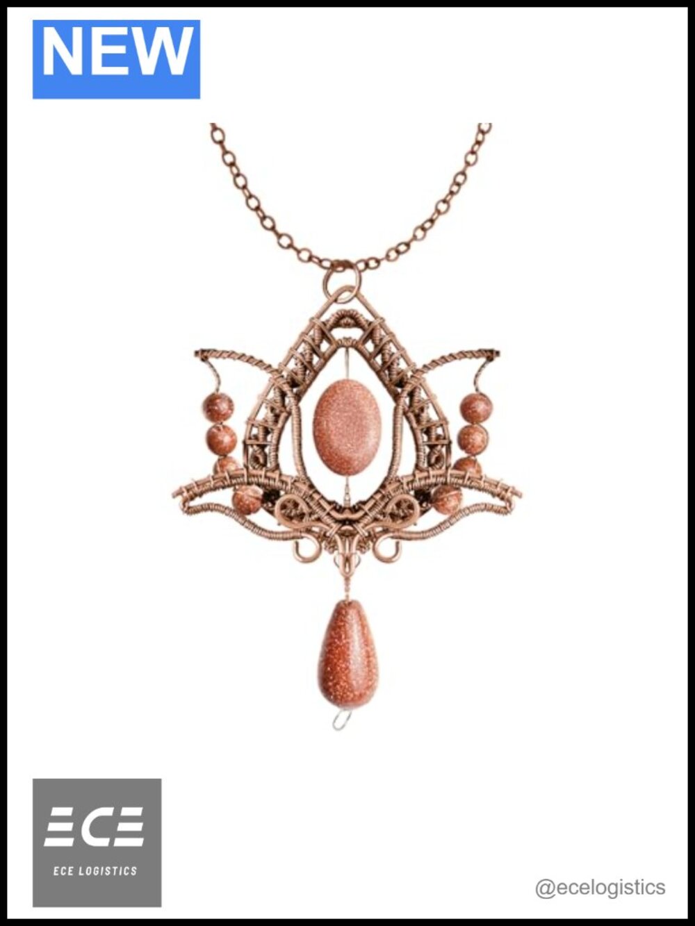 Handmade Lotus Pendant Copper Rose Silver Wire Wrapped Necklace 18"